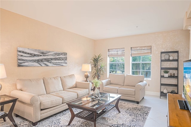 view of tiled living room