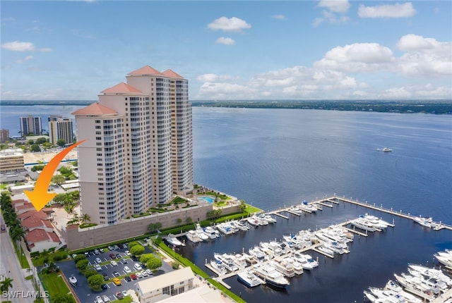 aerial view with a water view