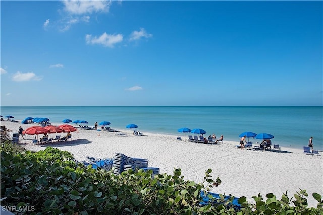 view of water feature featuring a beach view