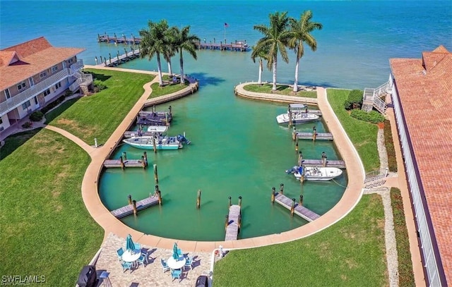 aerial view with a water view