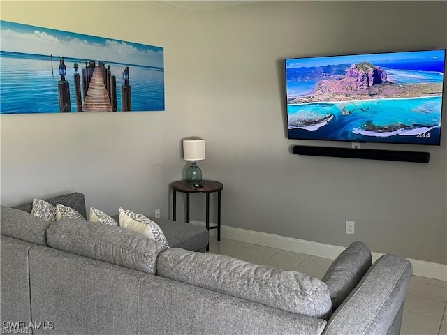 living room with tile patterned flooring