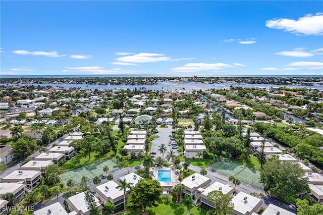 aerial view with a water view