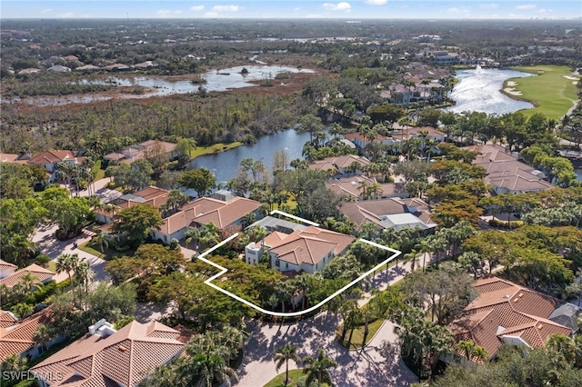 aerial view with a water view