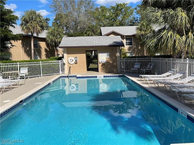 view of swimming pool with a patio