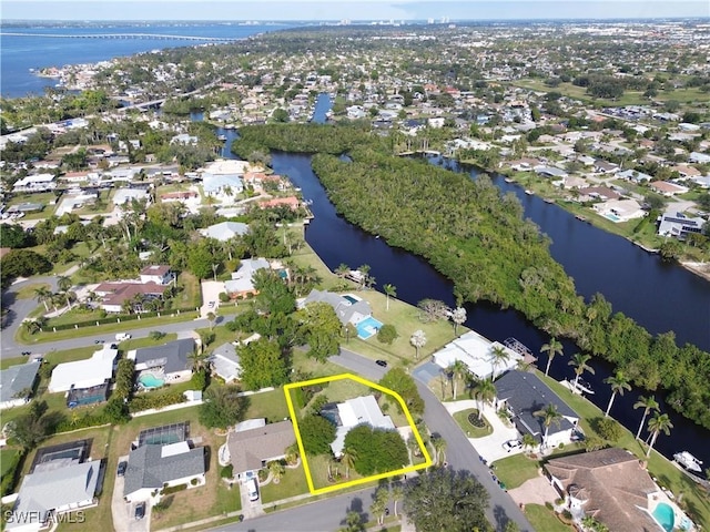 drone / aerial view featuring a water view