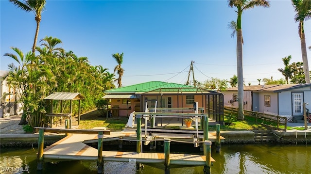 dock area featuring a water view