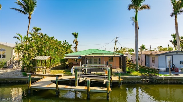 view of dock with a water view