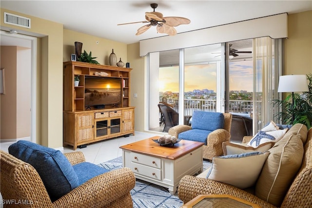 view of tiled living room