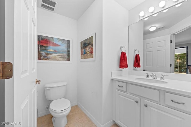 bathroom featuring toilet, tile patterned floors, and vanity