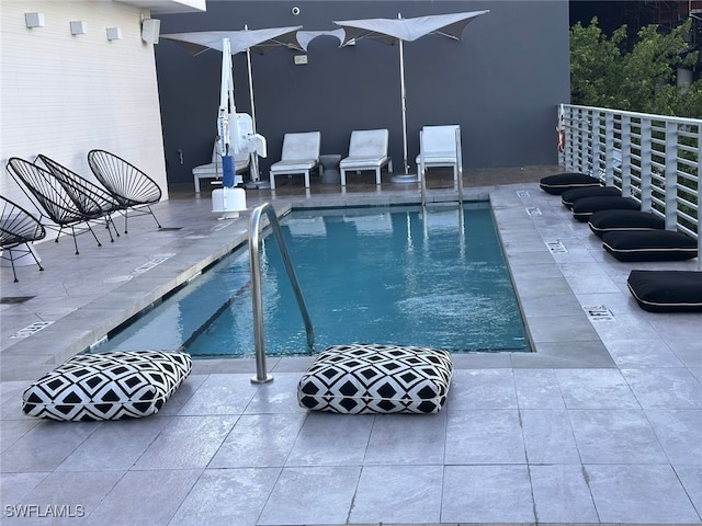 view of swimming pool with a patio