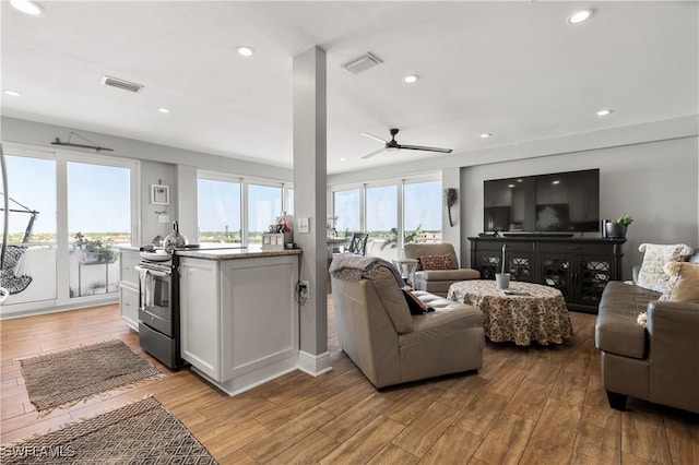 living room with ceiling fan