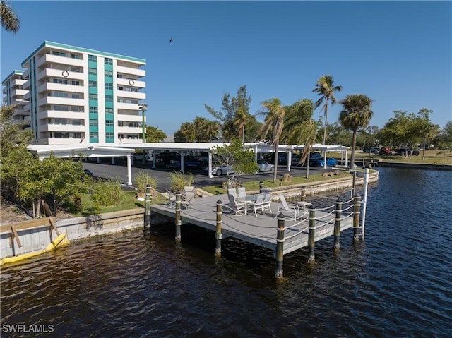 dock area featuring a water view