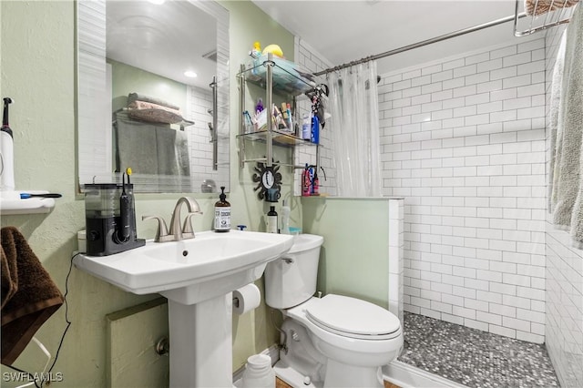 bathroom featuring toilet and a shower with shower curtain