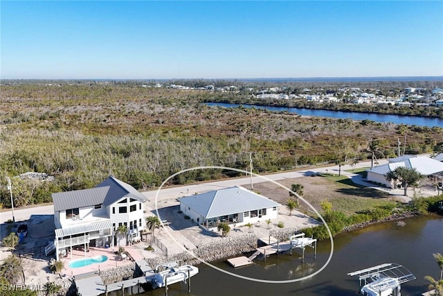 bird's eye view featuring a water view