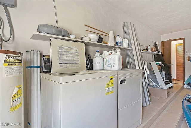 laundry area with water heater and independent washer and dryer