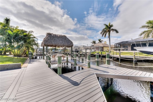 view of dock with a water view