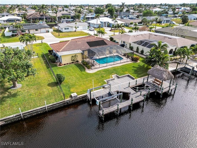 aerial view with a water view