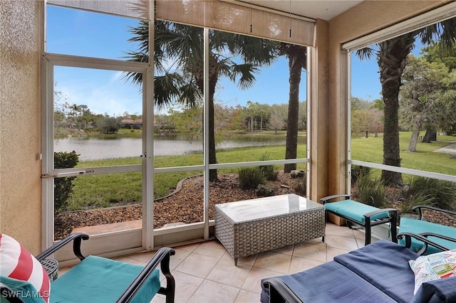 sunroom with a water view