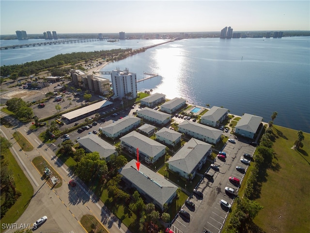 aerial view featuring a water view