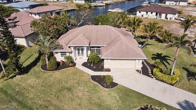 aerial view with a water view