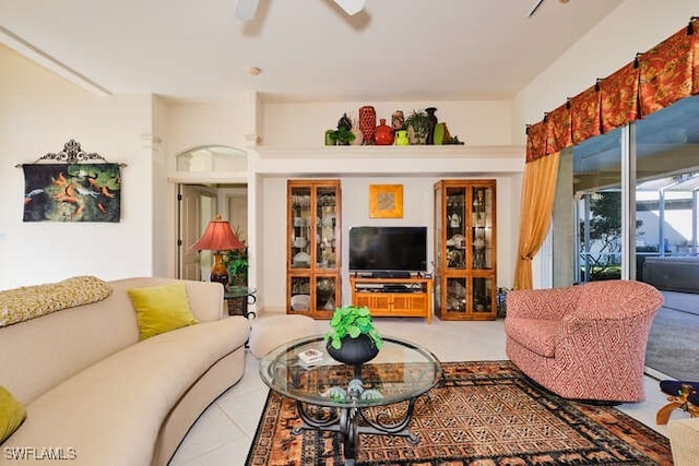 living room with ceiling fan