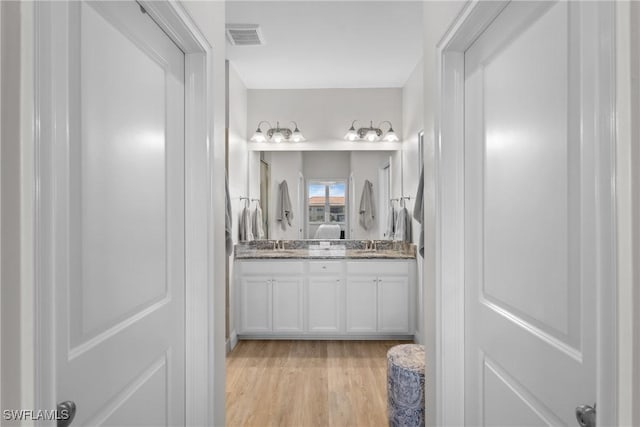 bathroom with vanity and wood-type flooring