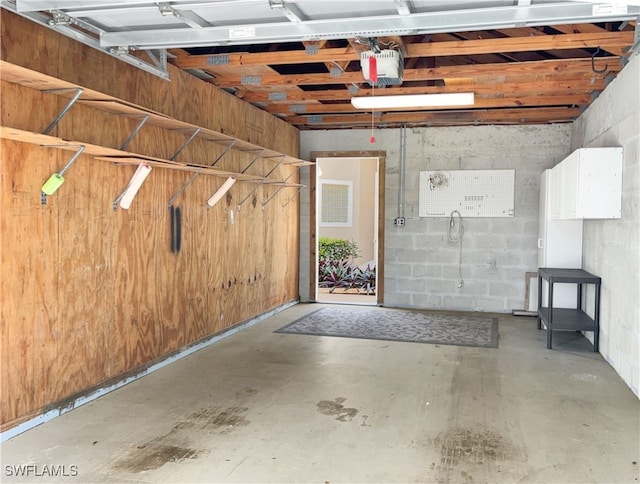 garage with a garage door opener