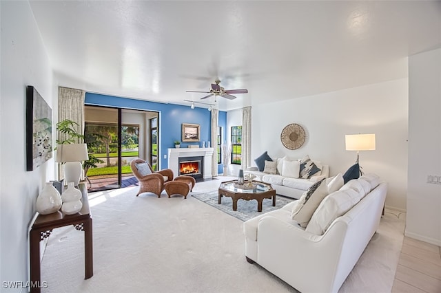 living room with ceiling fan