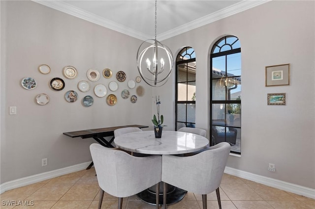 dining room featuring light tile patterned floors and crown molding