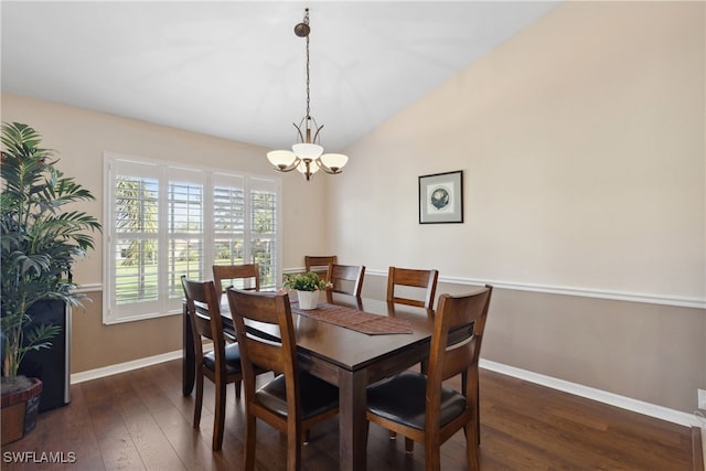 dining room featuring dark hardwood / wood-style flooring and an inviting chandelier