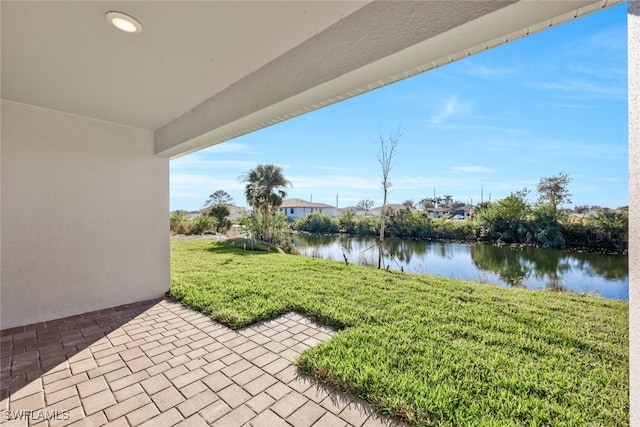 exterior space featuring a water view