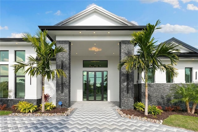 property entrance with french doors