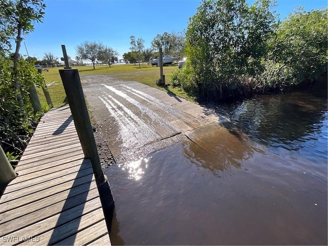 dock area with a water view