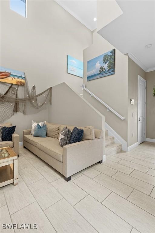 living room featuring ornamental molding