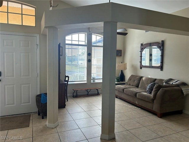 living room with light tile patterned floors