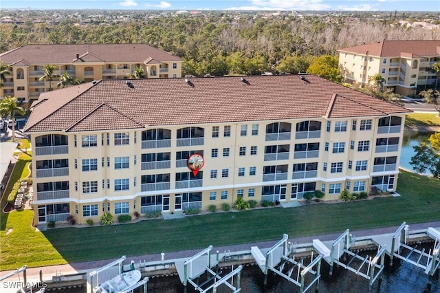 aerial view with a water view