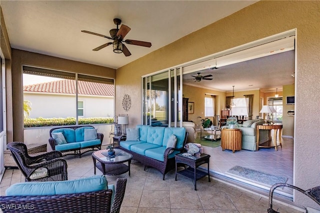 view of patio featuring ceiling fan and an outdoor living space