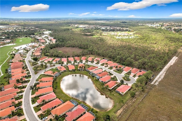 bird's eye view with a water view and a residential view