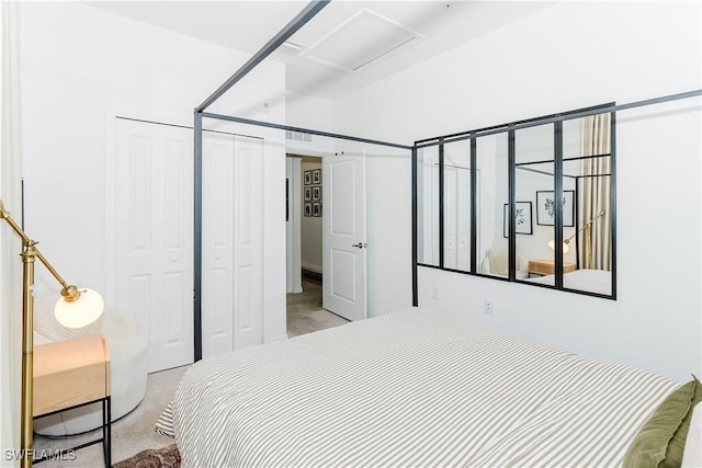 carpeted bedroom featuring a closet