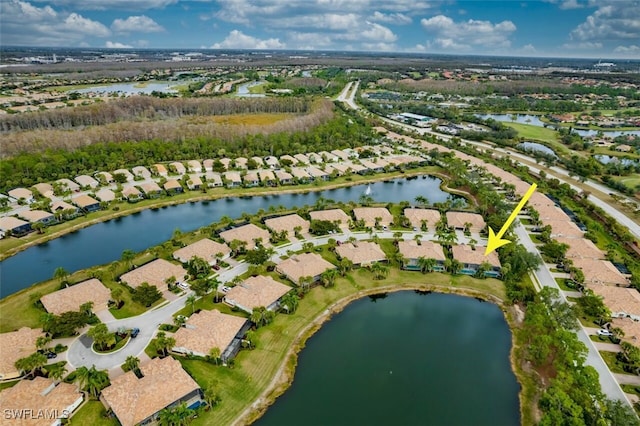 aerial view with a water view