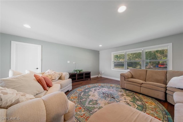 living room featuring dark hardwood / wood-style flooring