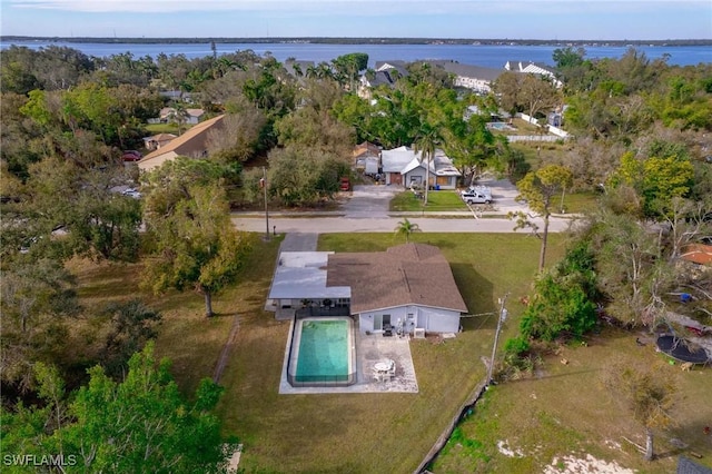 aerial view featuring a water view