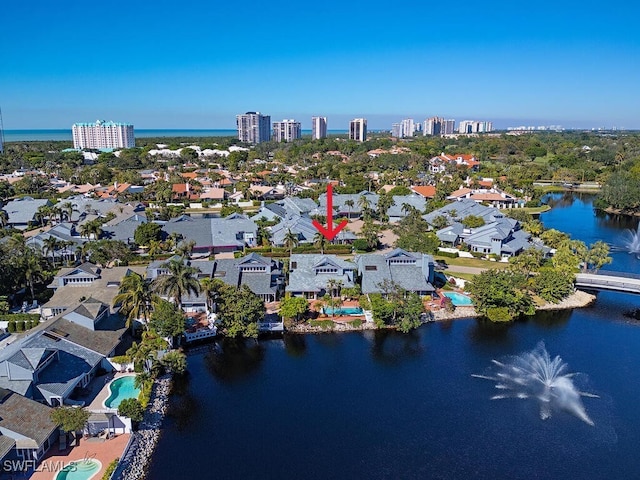 bird's eye view featuring a water view