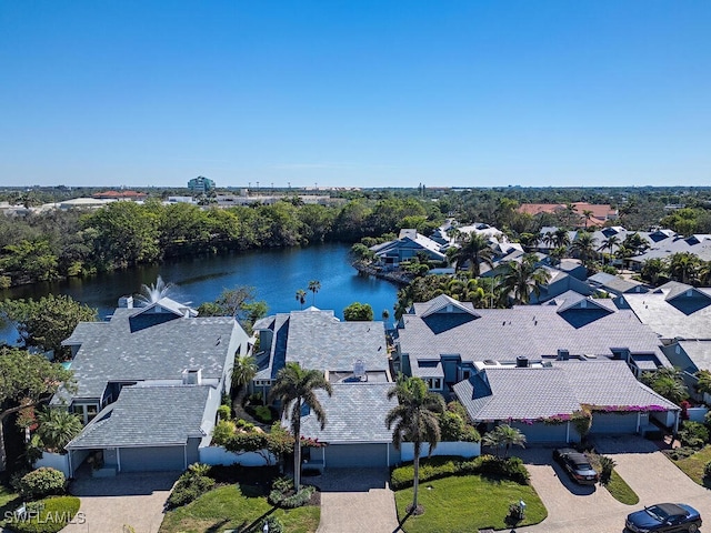 bird's eye view featuring a water view