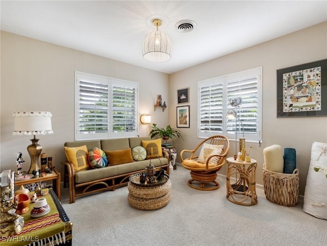 living room with carpet flooring