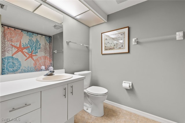 bathroom with tile patterned flooring, vanity, and toilet