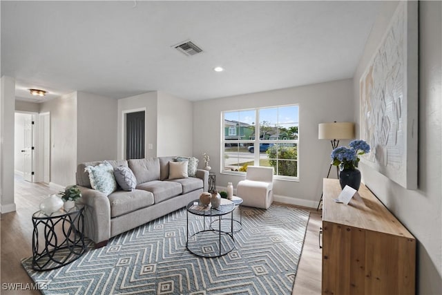 living room featuring light wood-type flooring