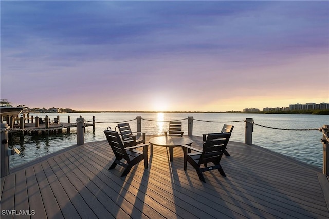 dock area with a water view