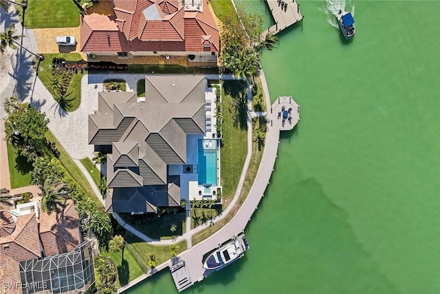 aerial view with a water view