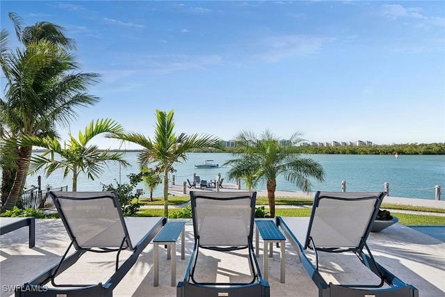 view of patio / terrace with a water view